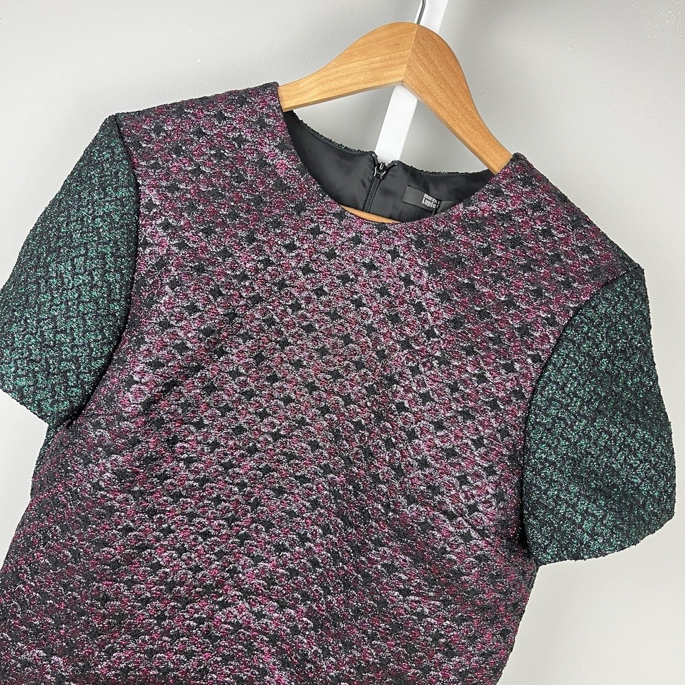 Markus Lupfer Glitter Brocade Top Womens M Pink Green Sparkle Festive Bold